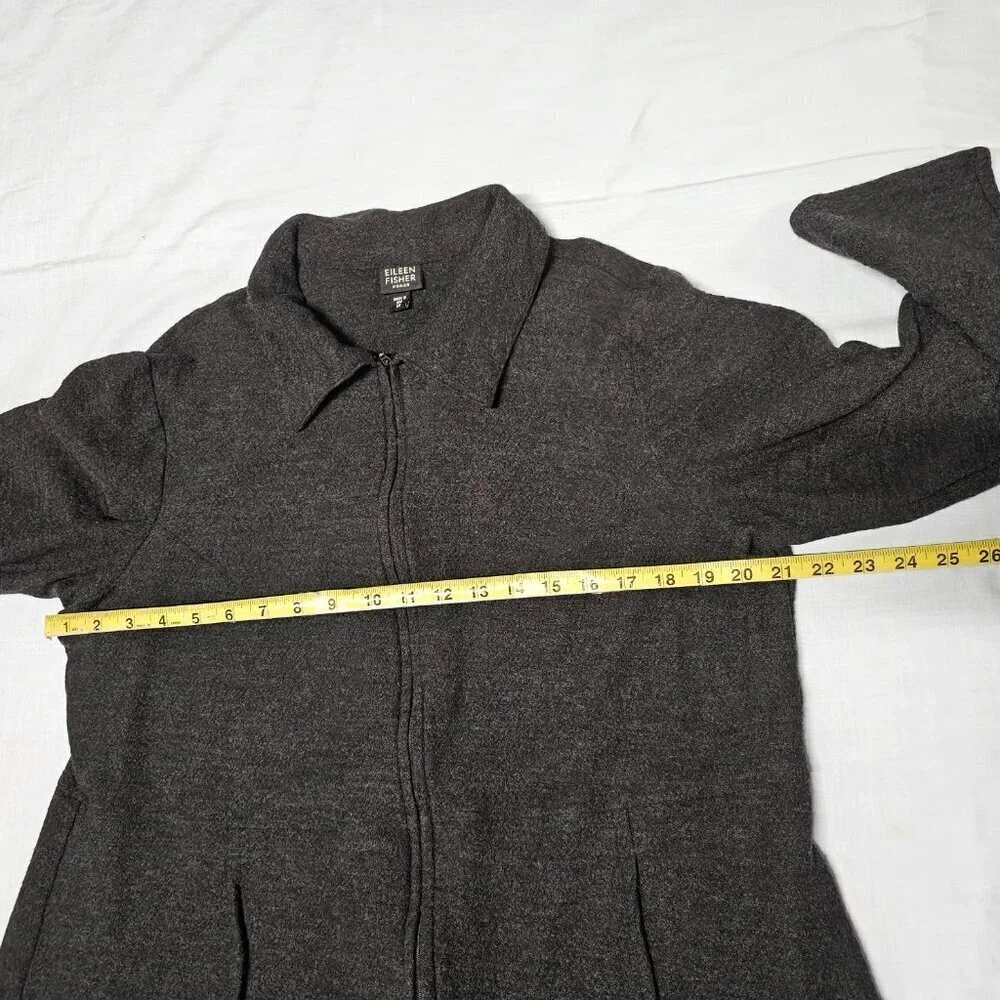Eileen Fisher Full Zip 100 Wool Jacket Women Size 1X Dark Gray Pockets